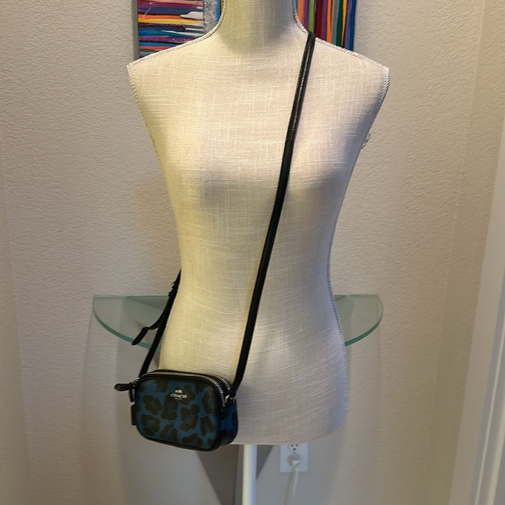 Coach Blue and Black Leopard Print Crossbody Bag - Picture 3 of 10